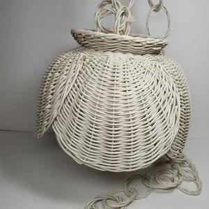 Vintage white wicker hanging swag lamp shade
